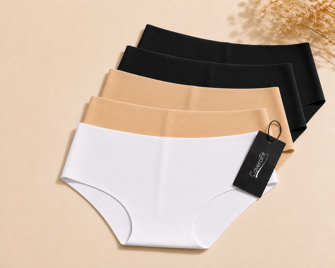 Women's Seamless Bikini Underwear- Bundle (5-pack/2 black, 2 beige, 1 white)