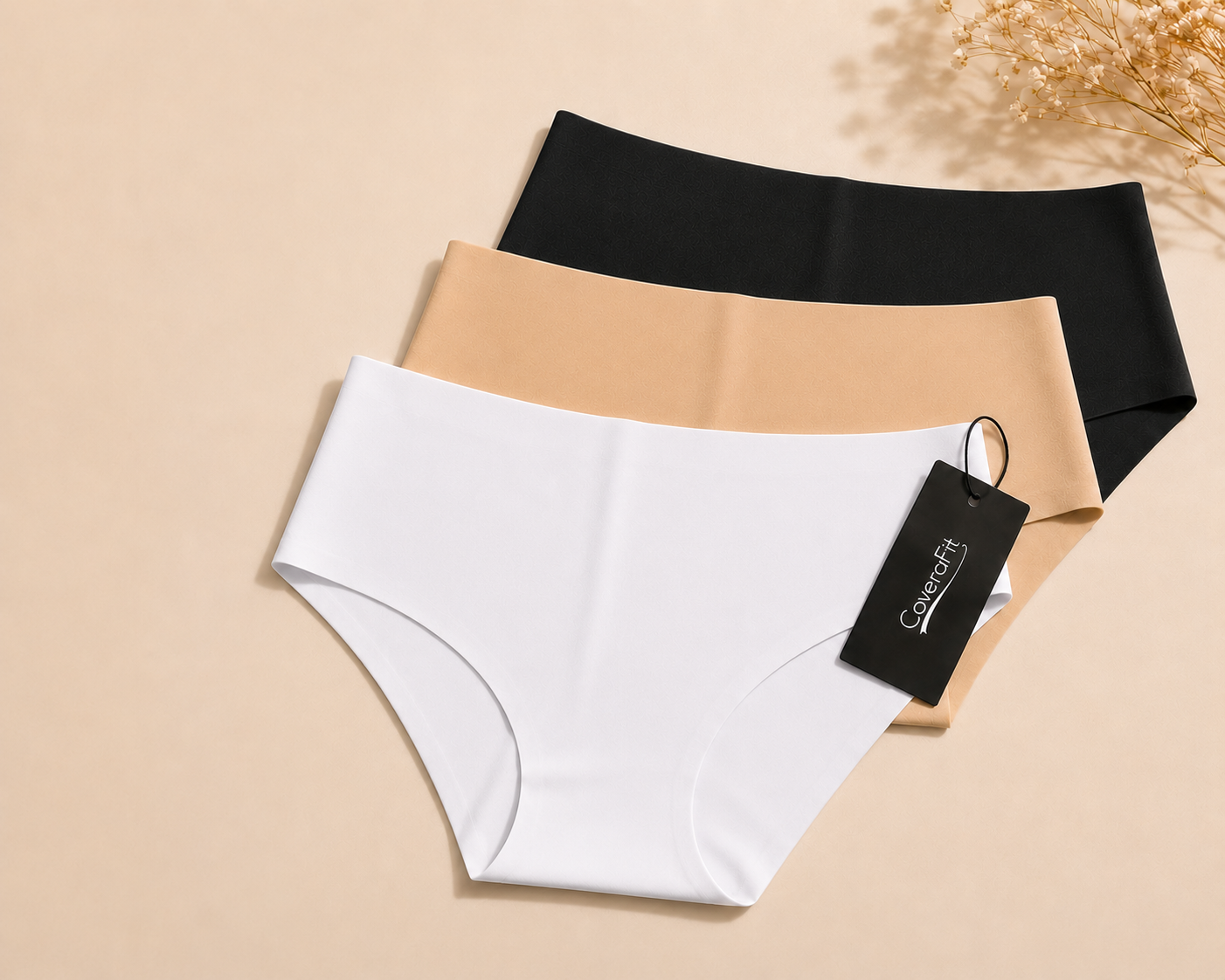 Women's Seamless Bikini Underwear- Trio (3-pack/1 black, 1 beige, 1 white)